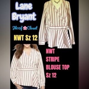 🌻NWT LANE BRYANT Sz12 STRIPE RED/CREAM BLOUSE TOP
